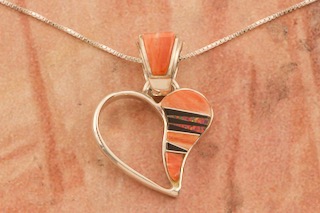Calvin Begay Genuine Spiny Oyster Shell Sterling Silver Open Heart Pendant